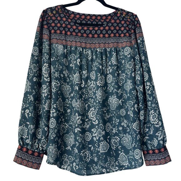 Loft Women's Long Sleeve Boho Style Floral Print Blouse Top Button Cuff, Size M - Picture 1 of 7